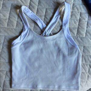 Athleta White Ribbed Cross-Back Tank Top size medium